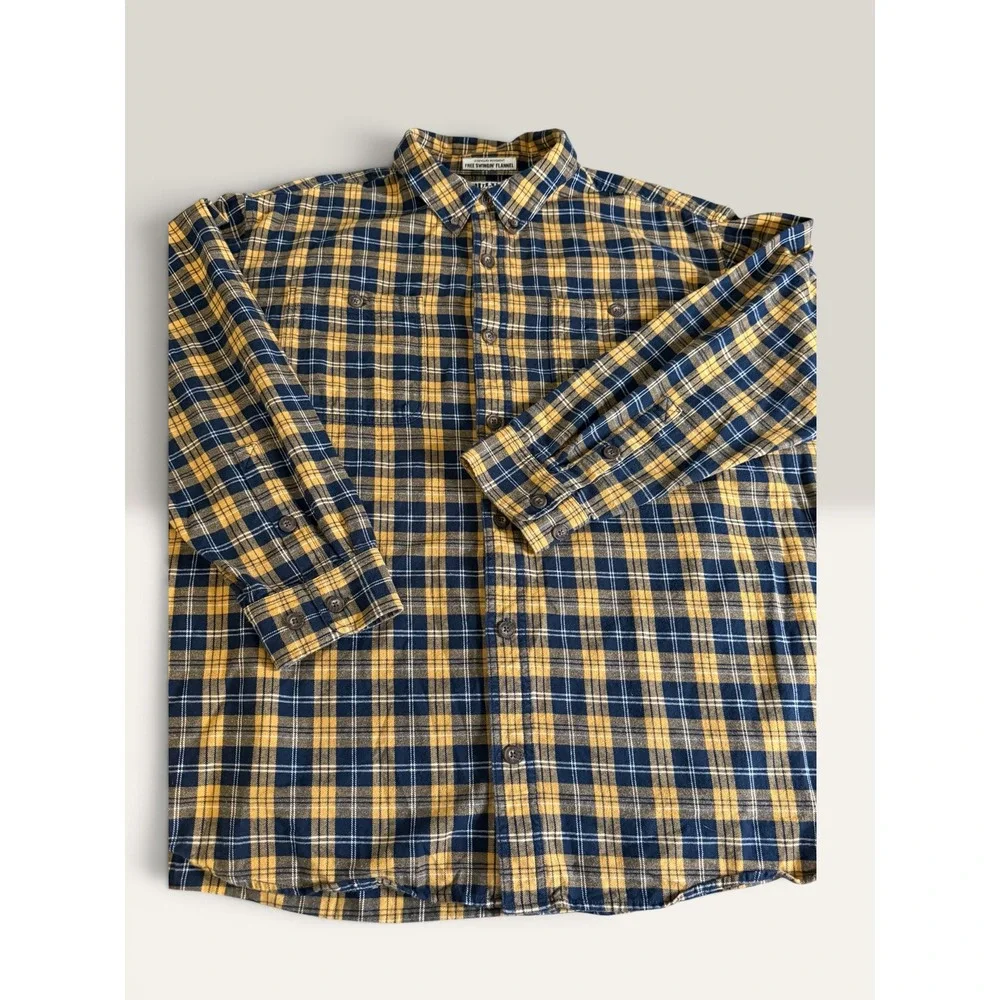 Duluth Trading Co Mens 3XL Relaxed Fit Free Swingin Flannel Shirt Yellow Plaid